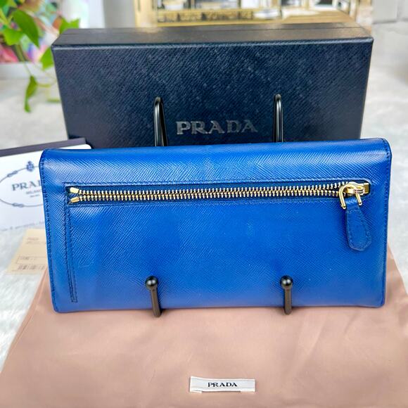 Prada Long Wallet Blue Saffiano Leather NICE Used with box Cute! - Picture 2 of 16